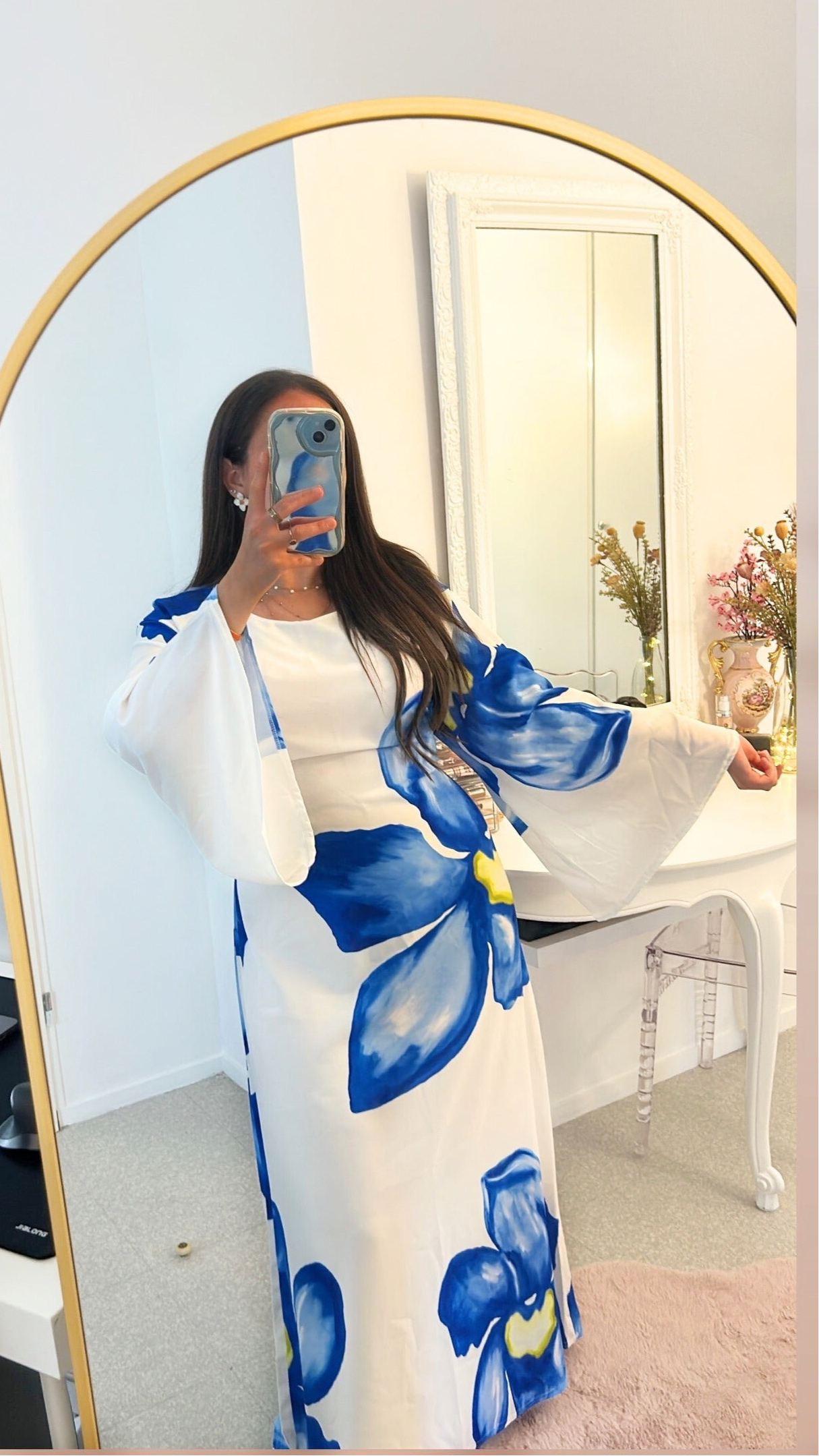 Robe longue douce à fleurs bleu