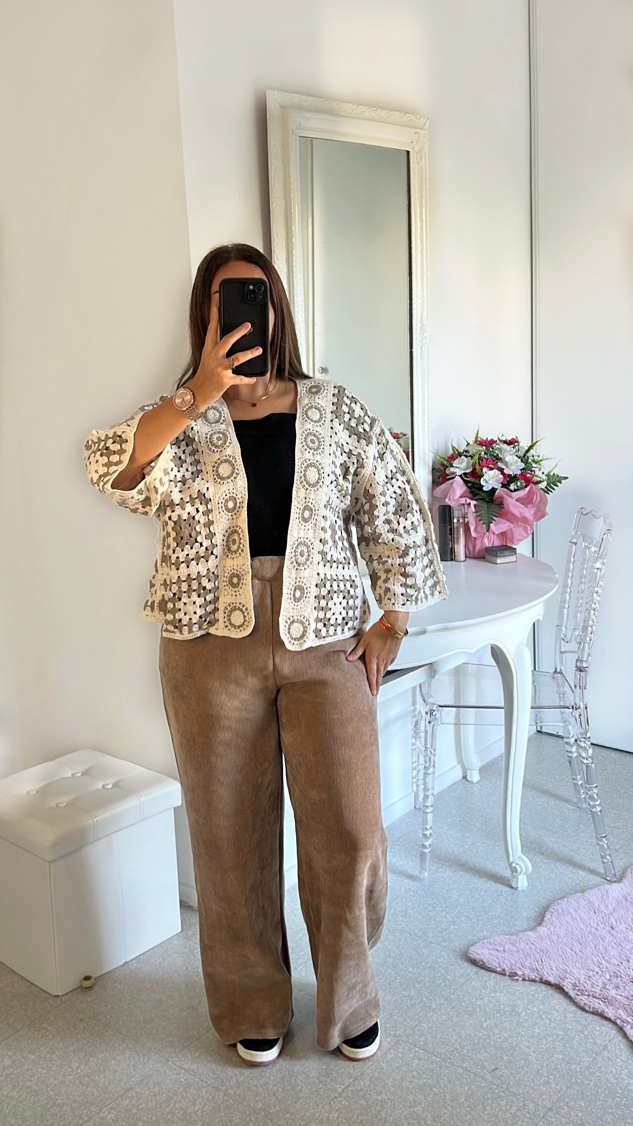 Cardigan crochet épais beige