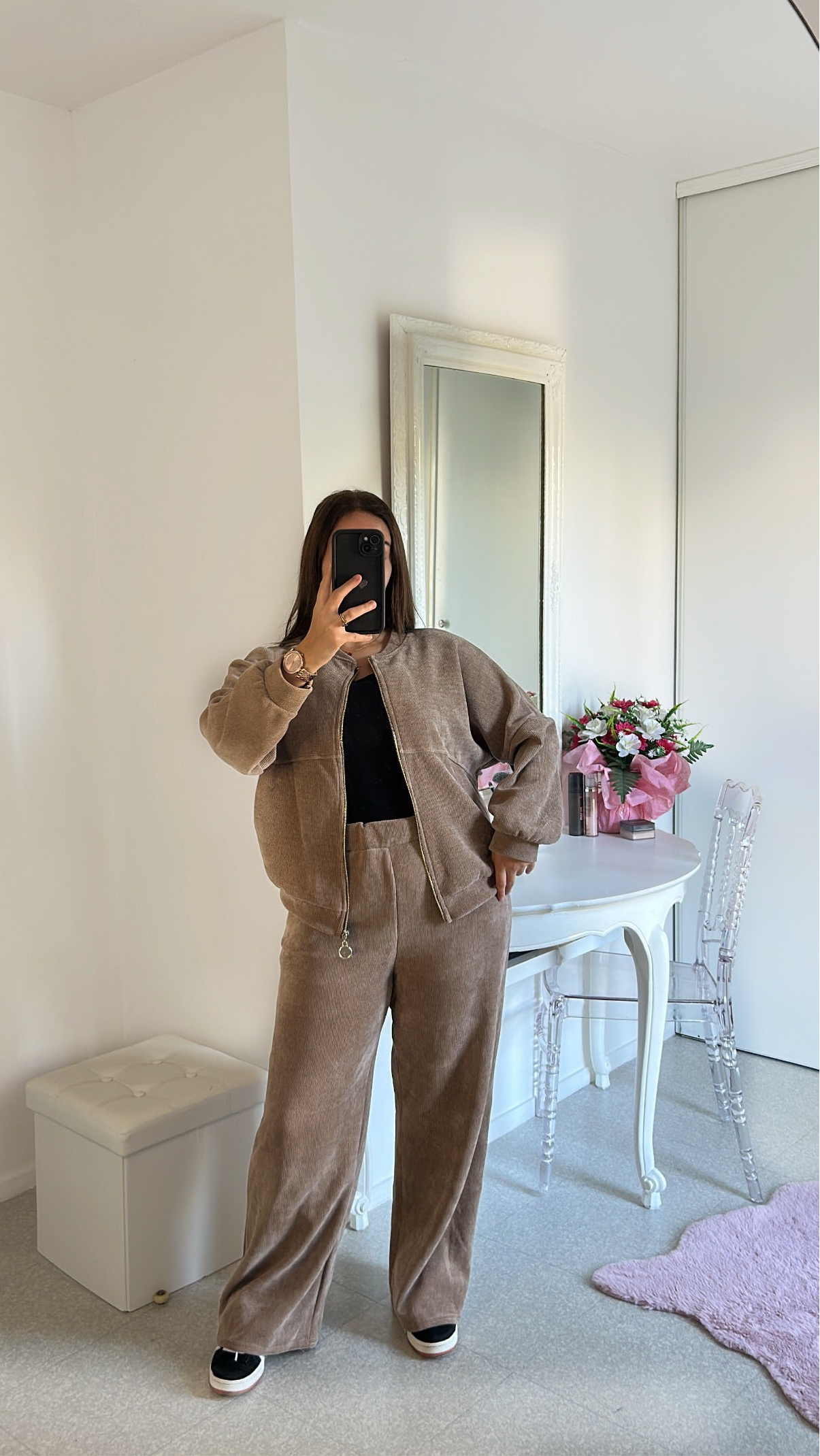 Ensemble jogging côtelé taupe
