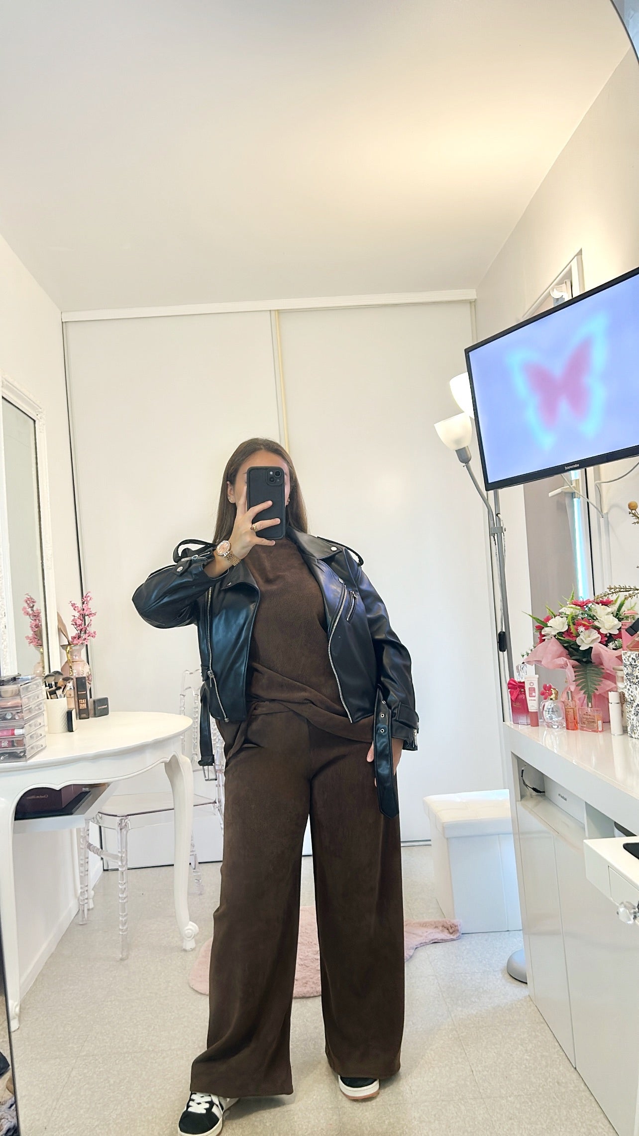 Ensemble long marron côtelé