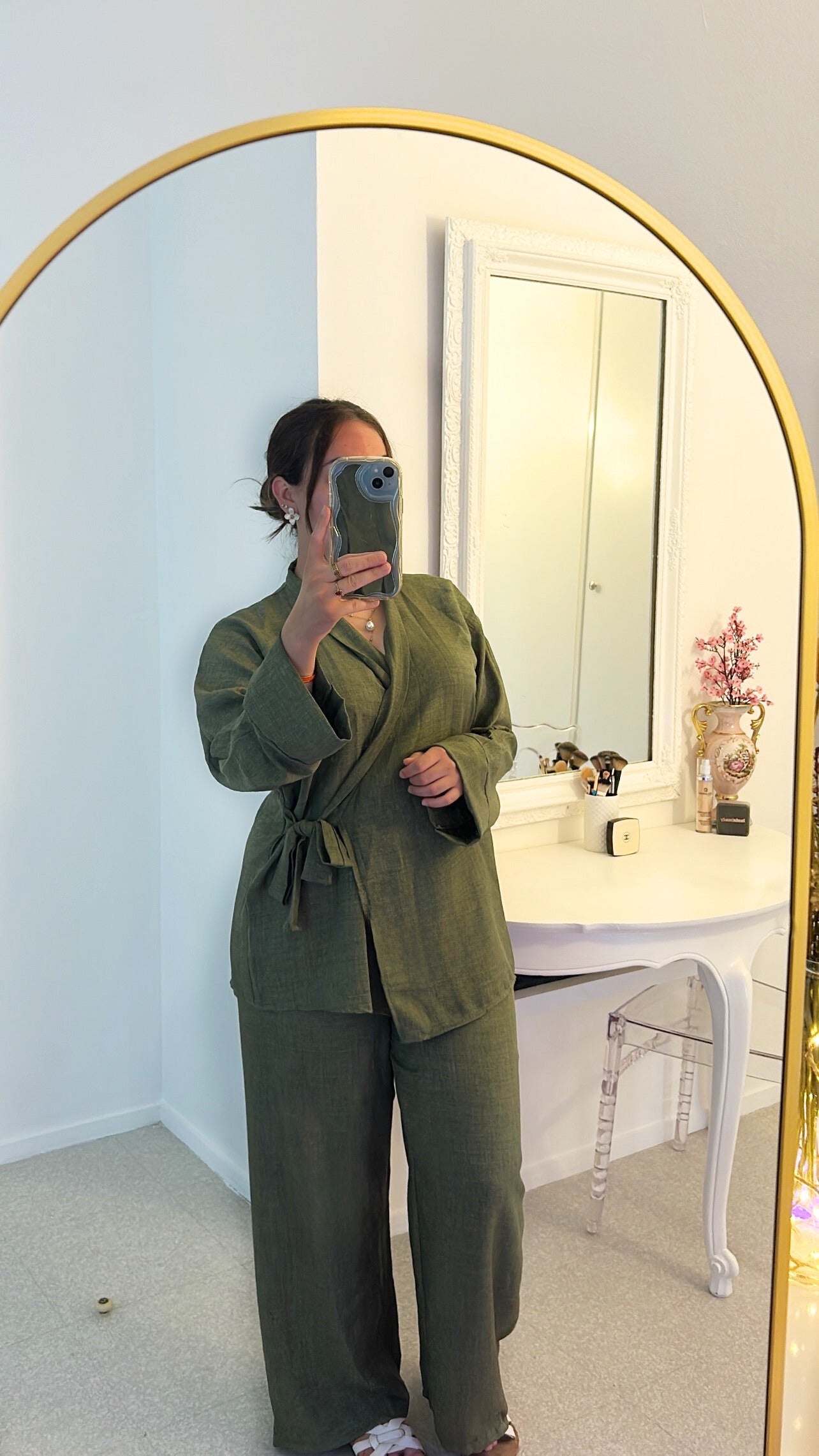 Ensemble kimono vert kaki