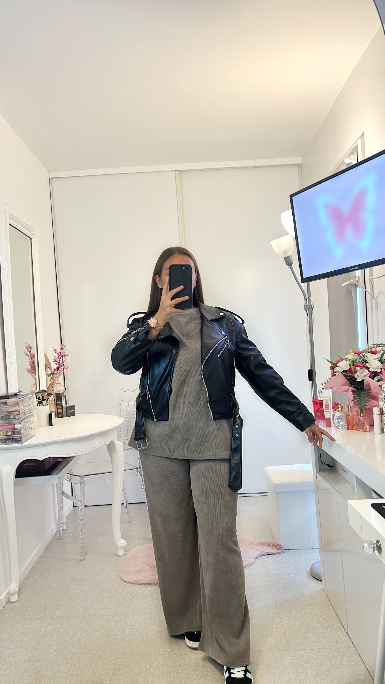 Ensemble long gris côtelé