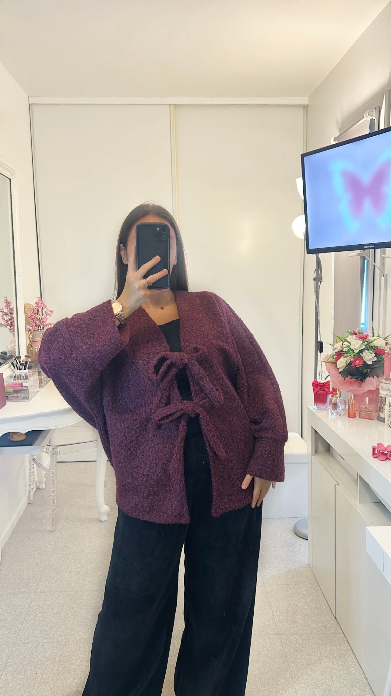 Gros gilet à noeud bordeaux