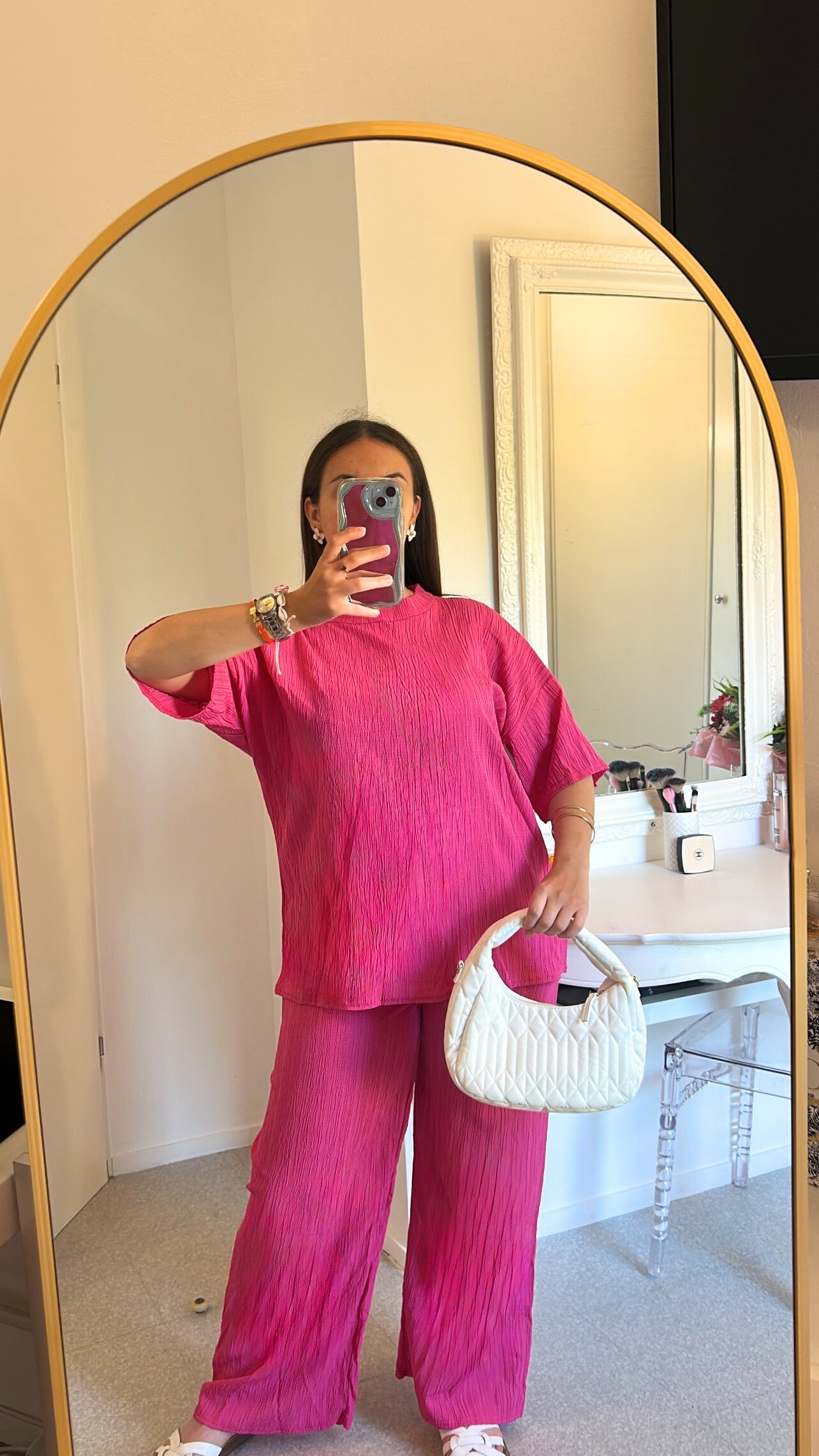 Ensemble long demi-manches rose fuchsia