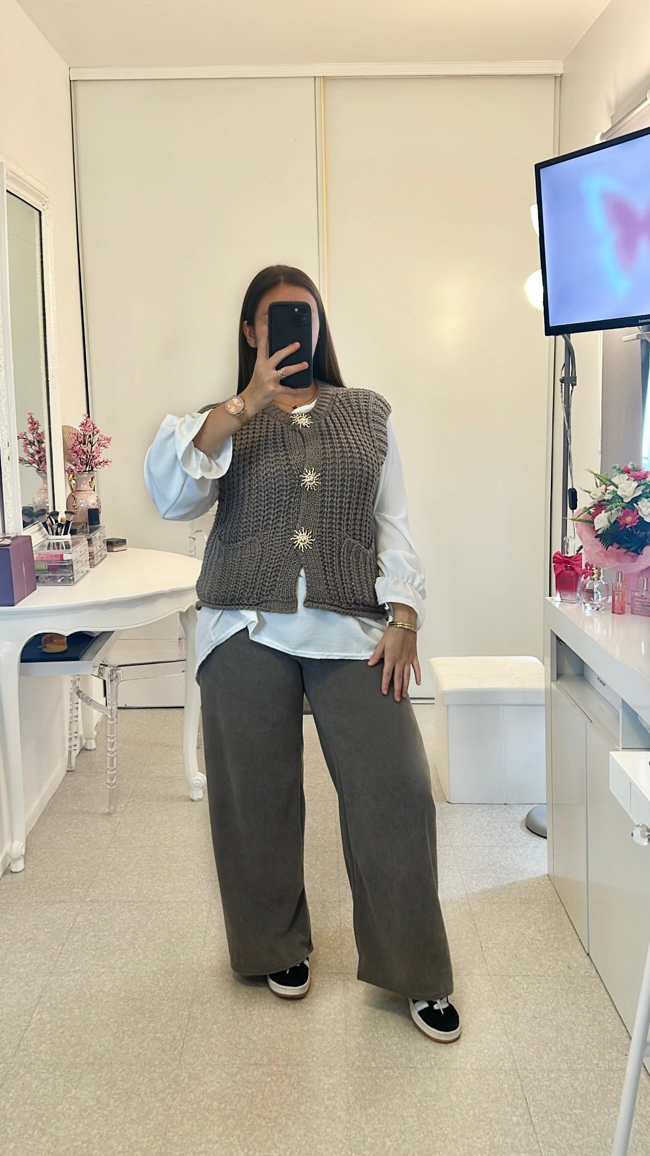 Pull sans manche en maille gris