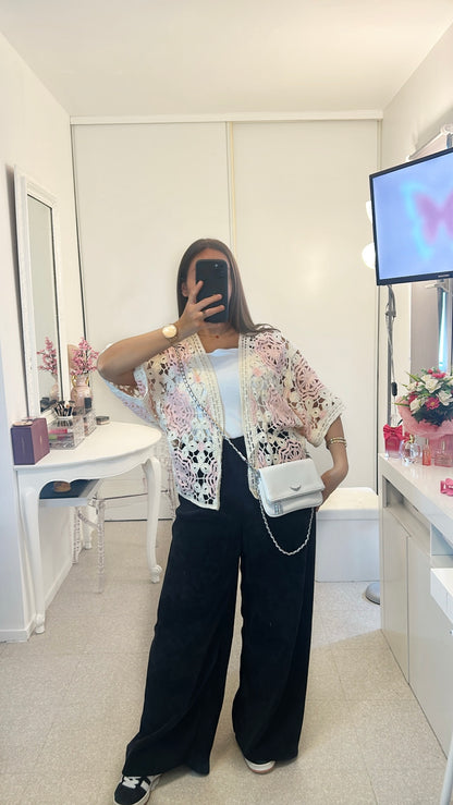 Cardigan crochet léger rose