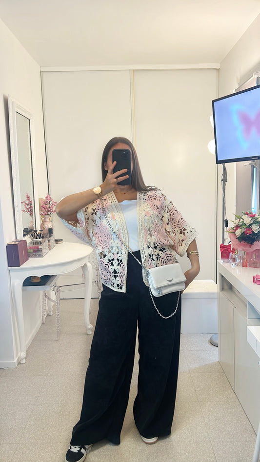 Cardigan crochet léger rose