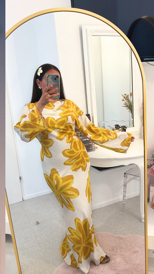 Robe longue à fleurs jaune