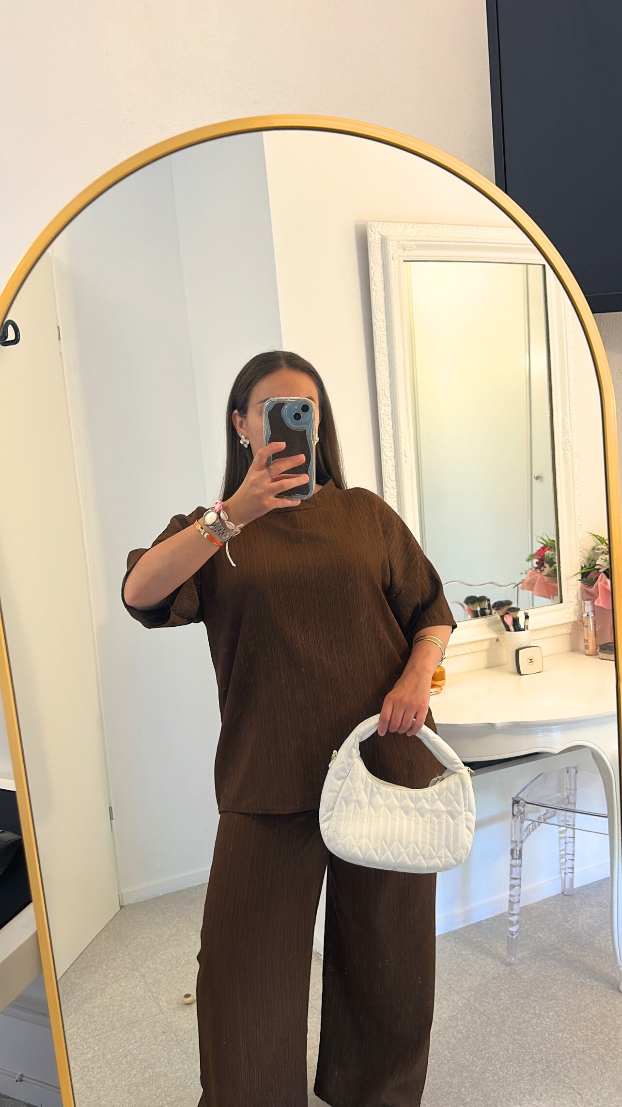 Ensemble long demi-manches marron