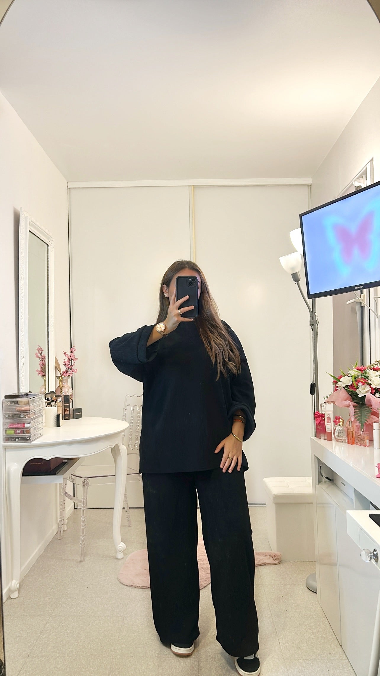 Ensemble long noir côtelé