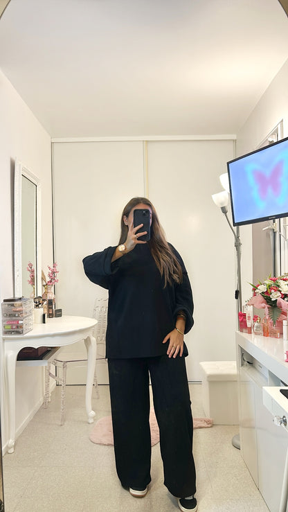 Ensemble long noir côtelé