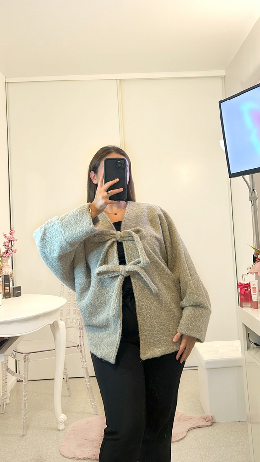 Gros gilet à noeud beige
