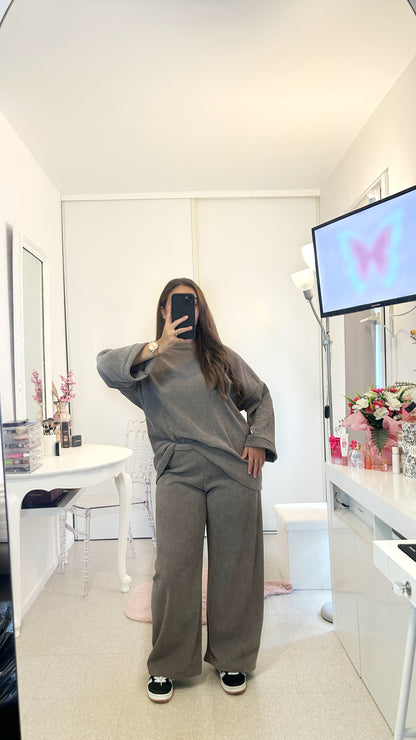 Ensemble long gris côtelé