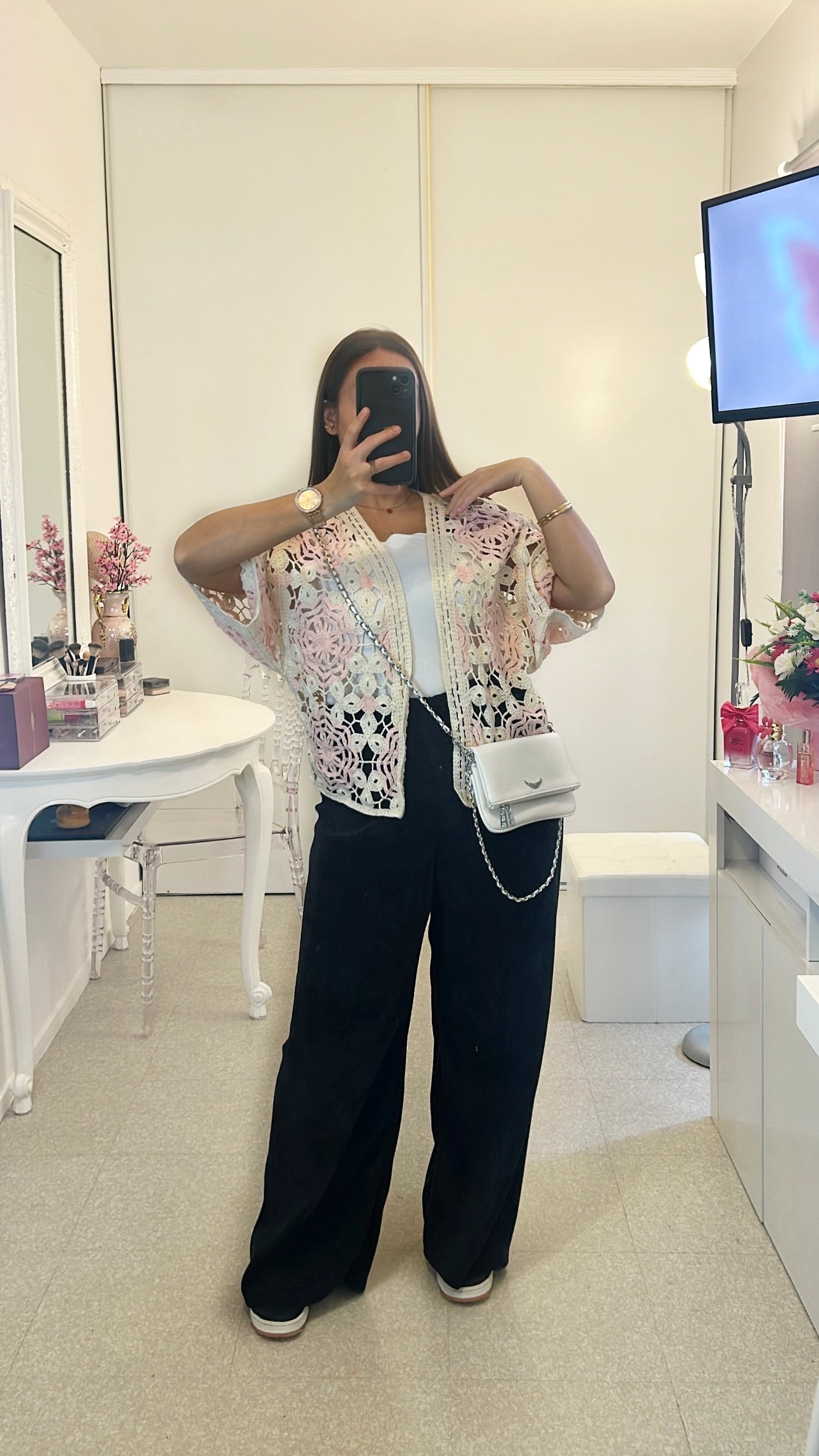 Cardigan crochet léger rose