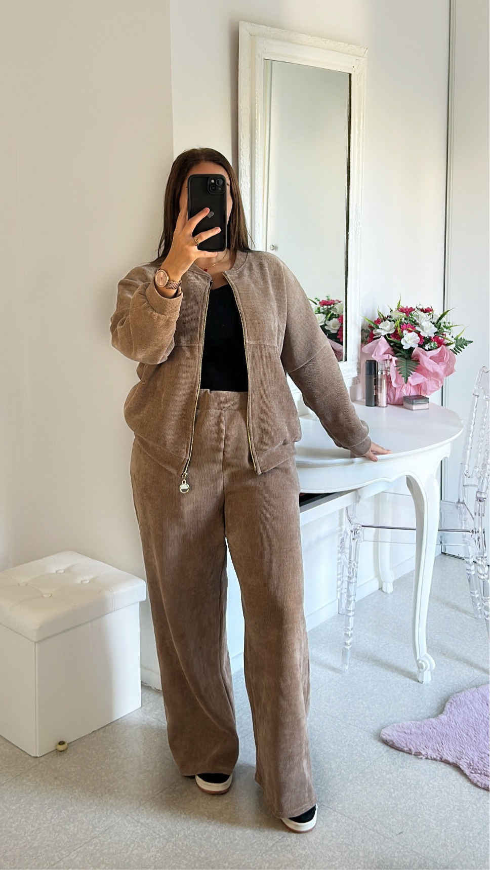 Ensemble jogging côtelé taupe