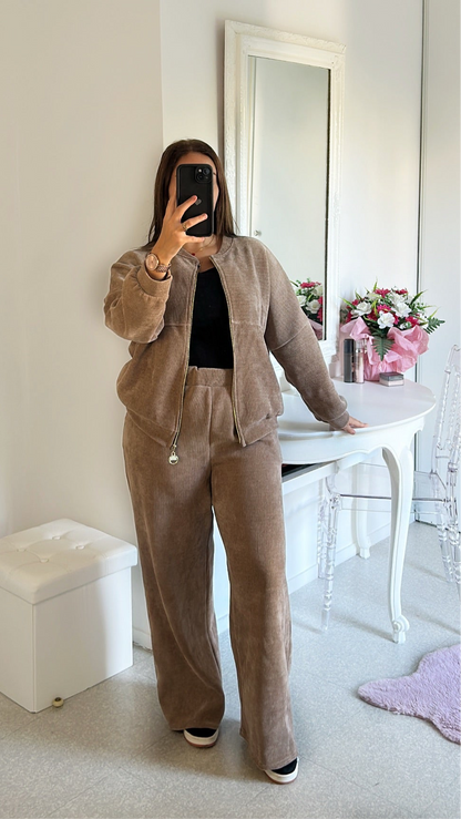 Ensemble jogging côtelé taupe
