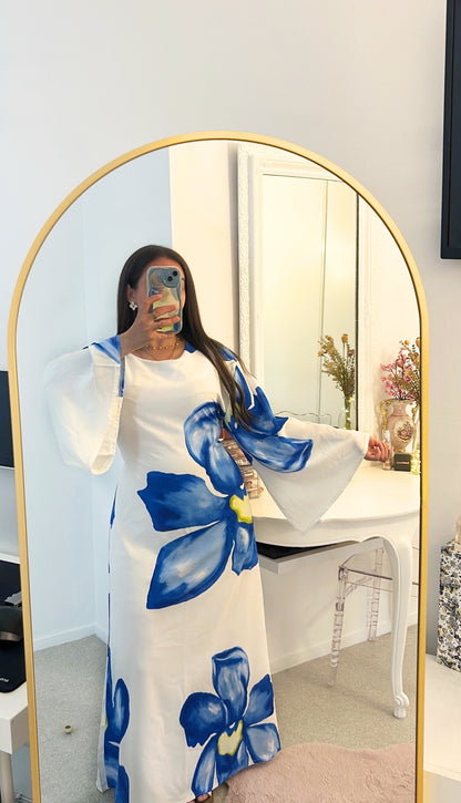 Robe longue douce à fleurs bleu