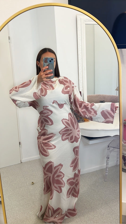 Robe longue à fleurs rose clair