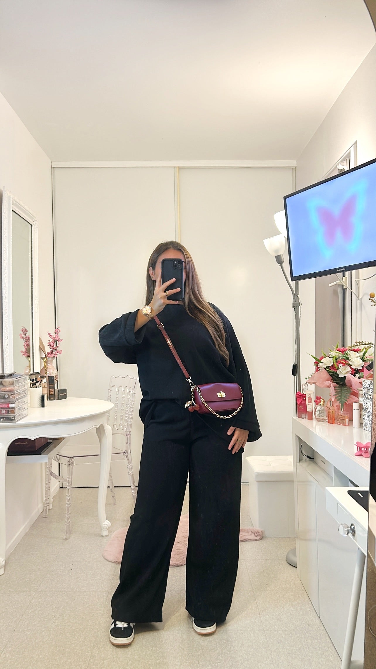 Ensemble long noir côtelé