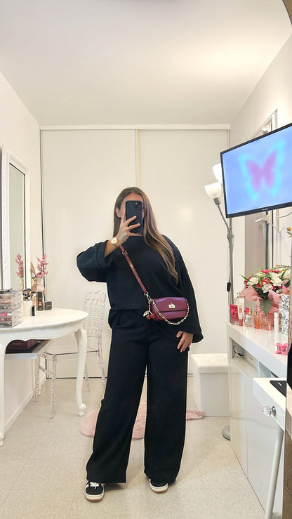 Ensemble long noir côtelé