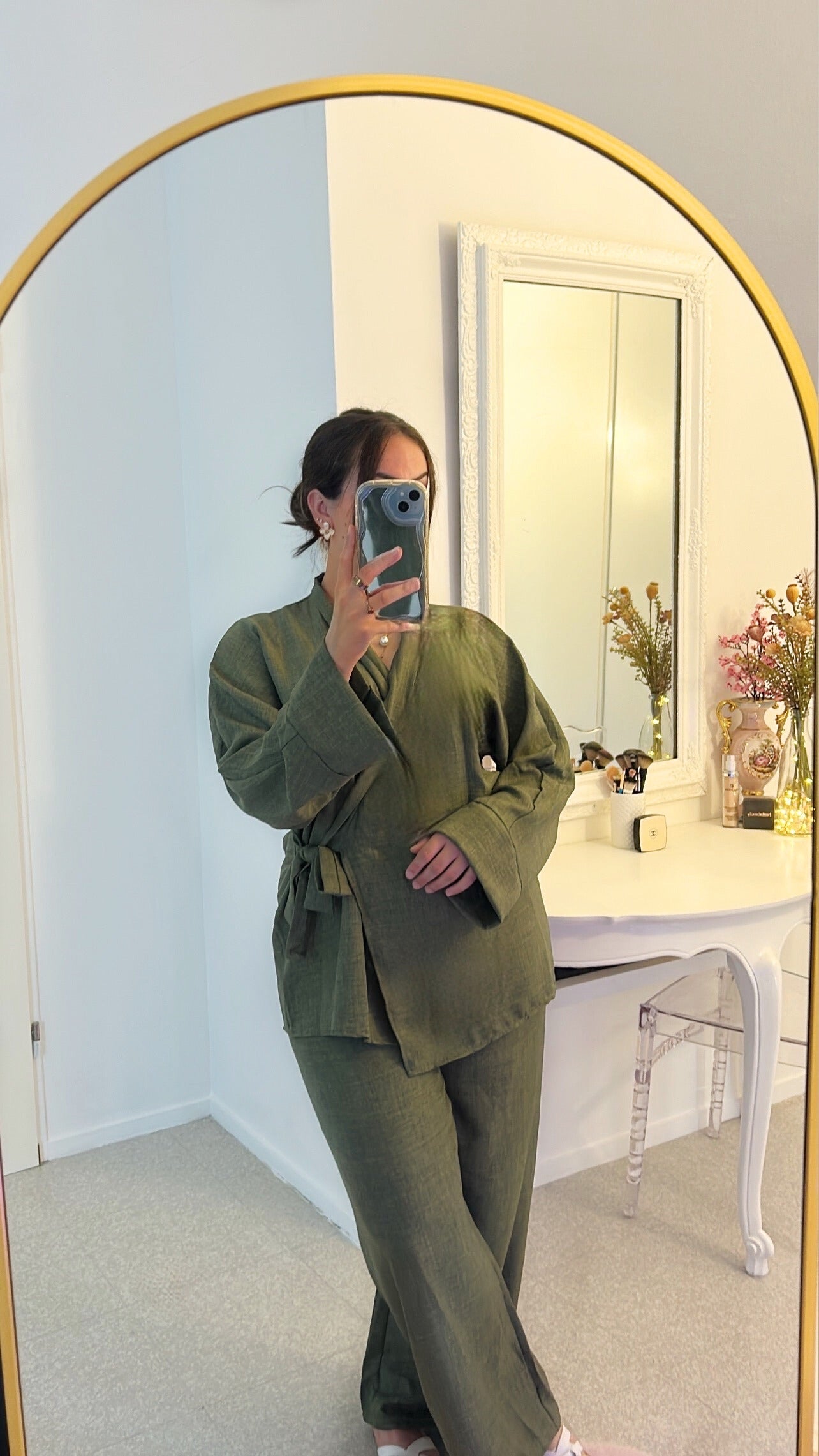 Ensemble kimono vert kaki