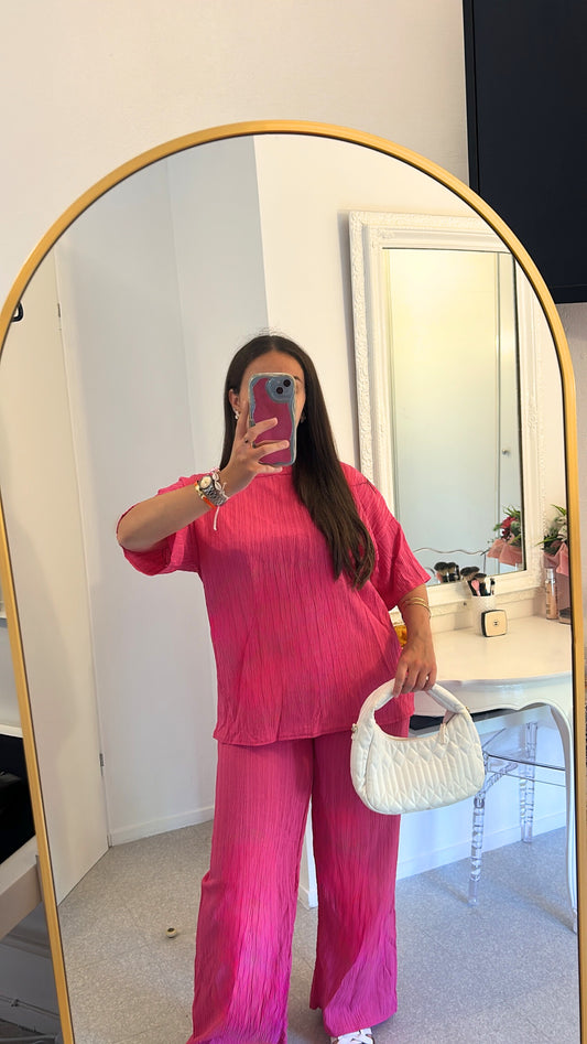 Ensemble long demi-manches rose fuchsia