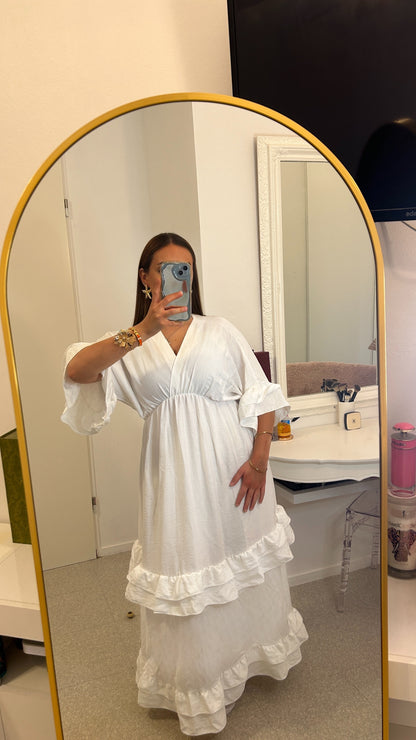 Robe longue à froufrou blanche