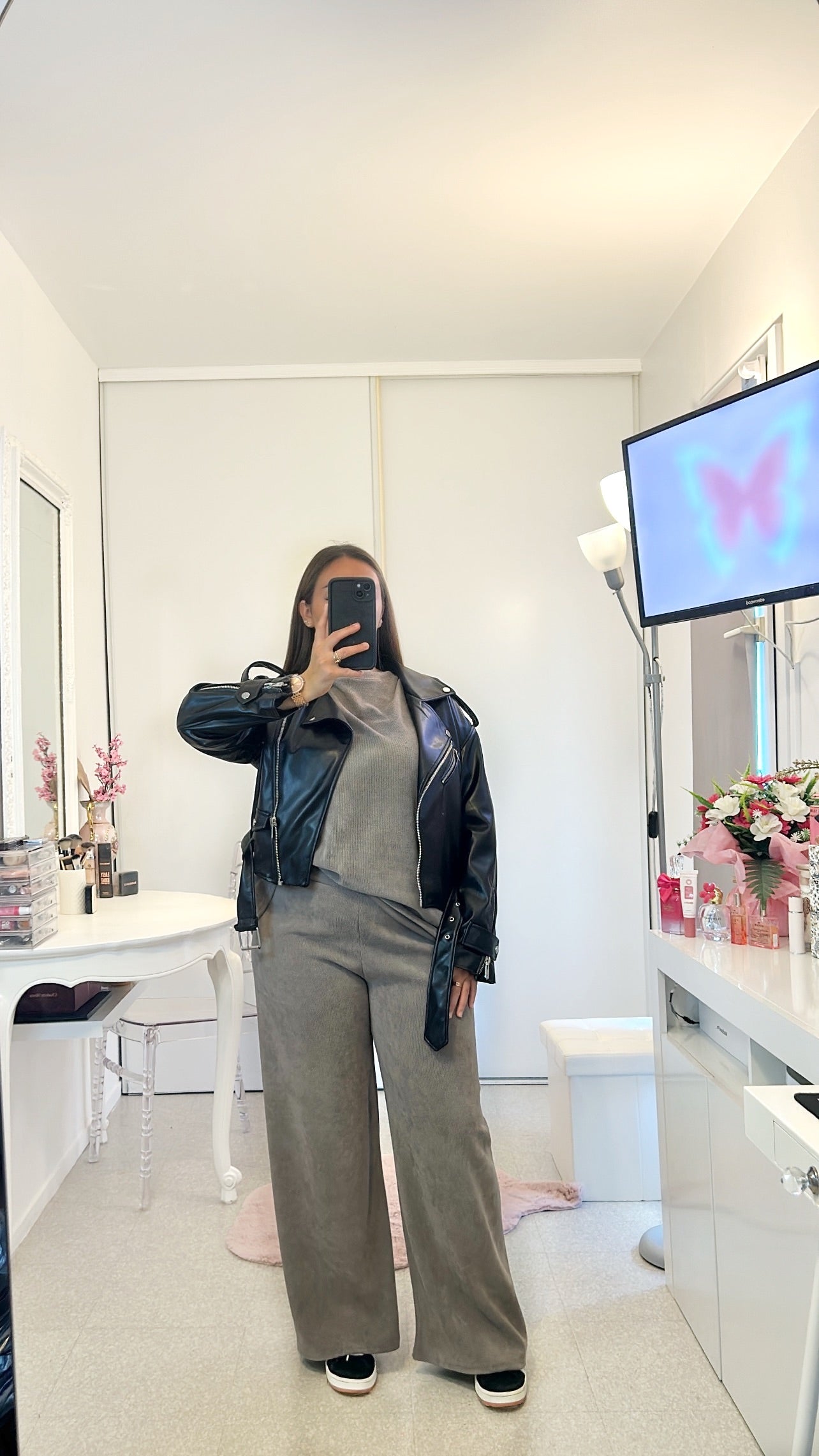 Ensemble long gris côtelé