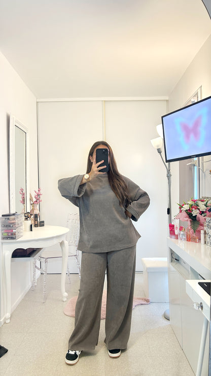 Ensemble long gris côtelé
