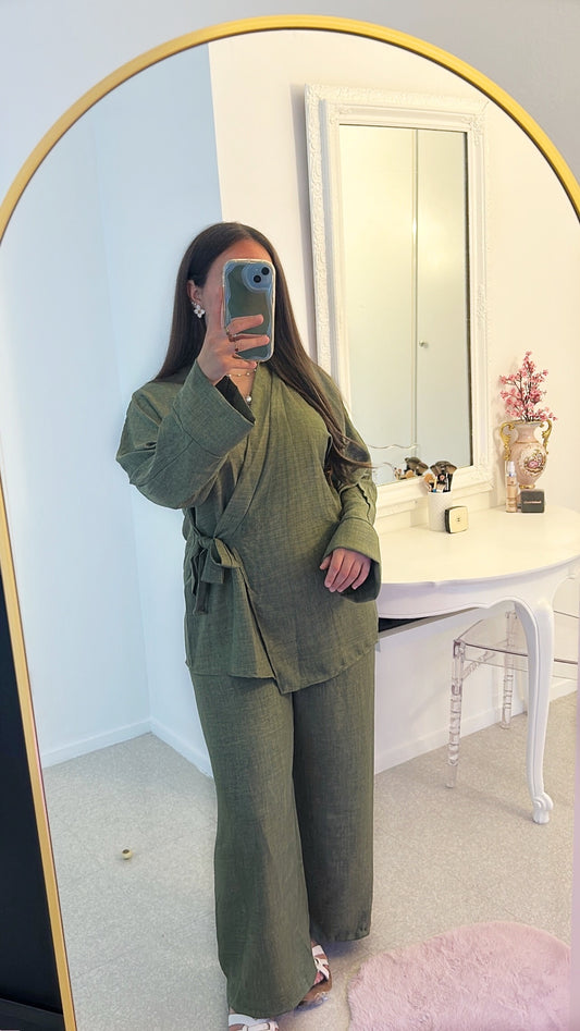 Ensemble kimono vert kaki