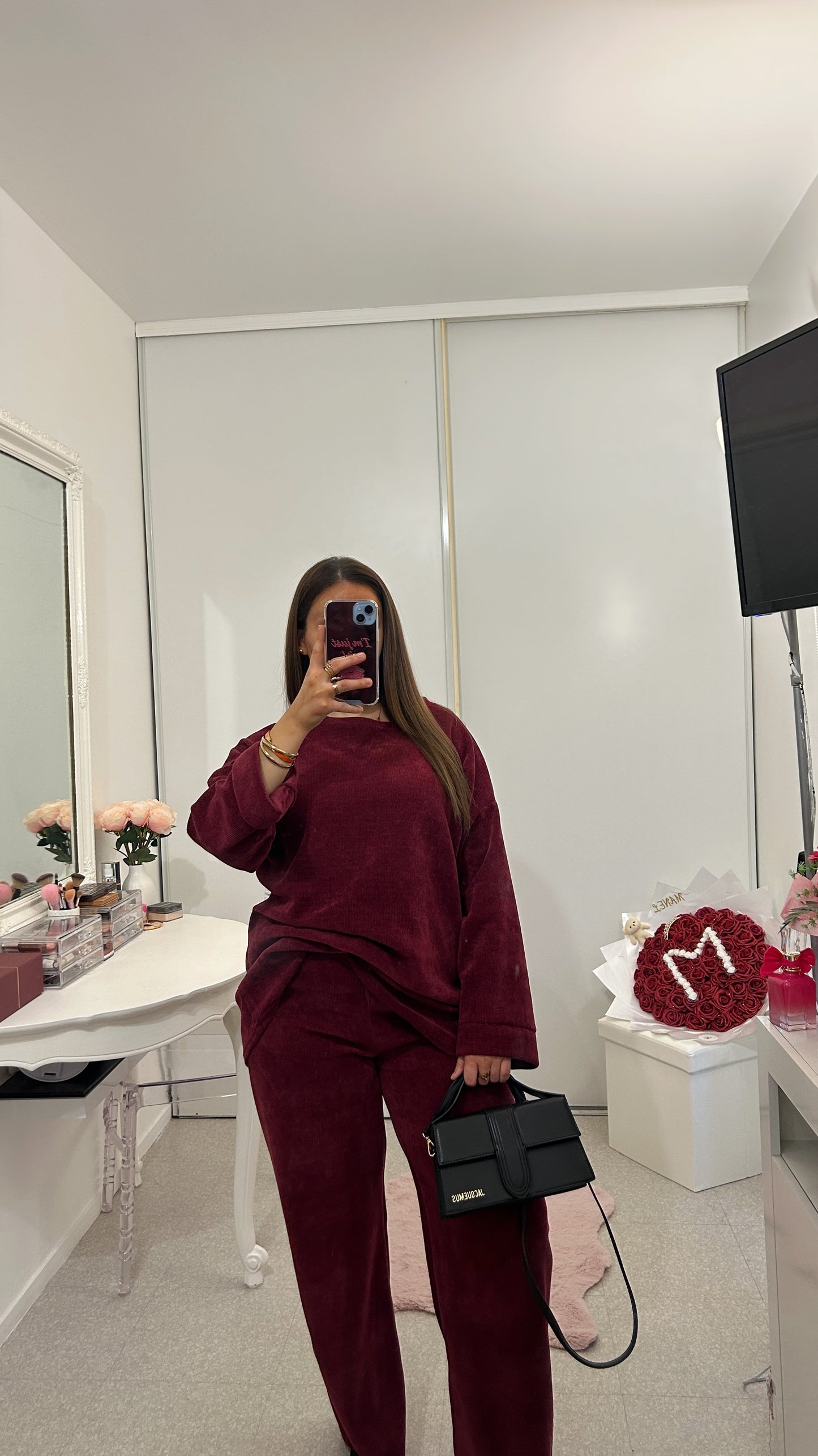 Ensemble long bordeaux côtelé