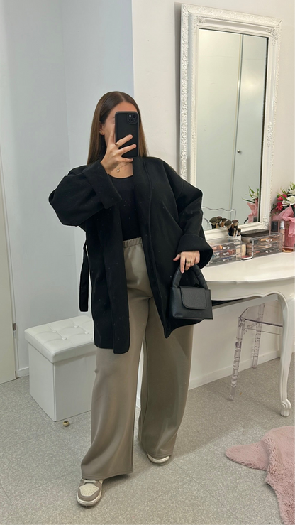 Manteau mi long noir avec ceinture 