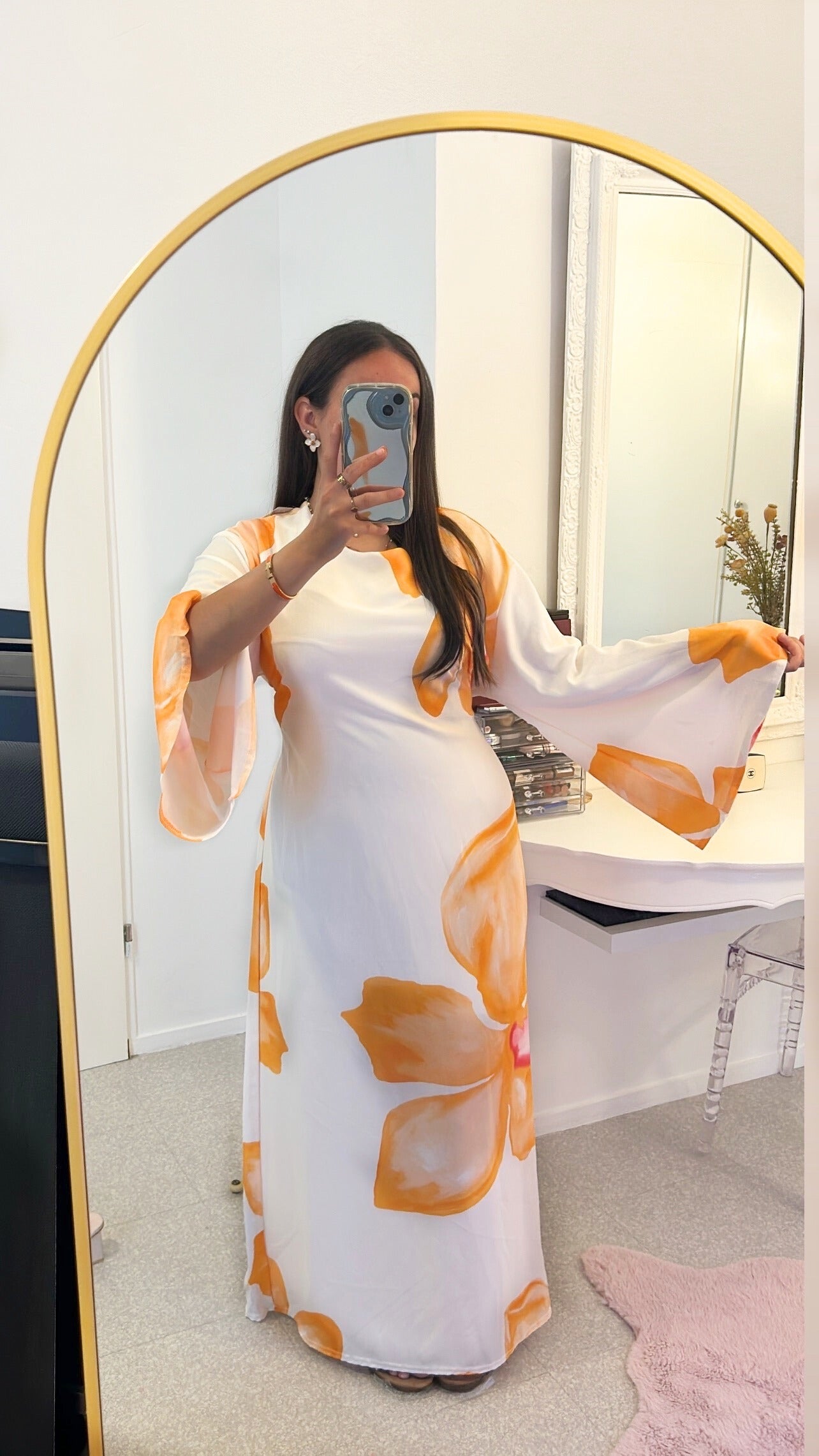 Robe longue douce à fleurs orange