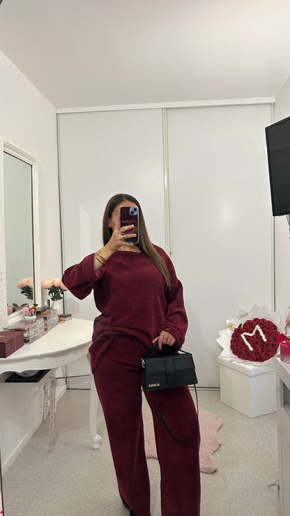 Ensemble long bordeaux côtelé