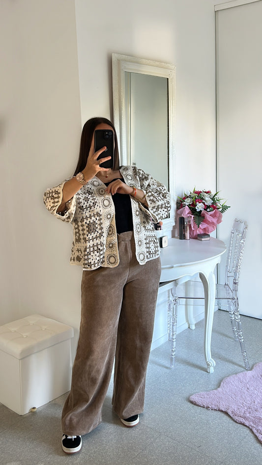 Cardigan crochet épais beige