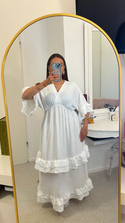 Robe longue à froufrou blanche