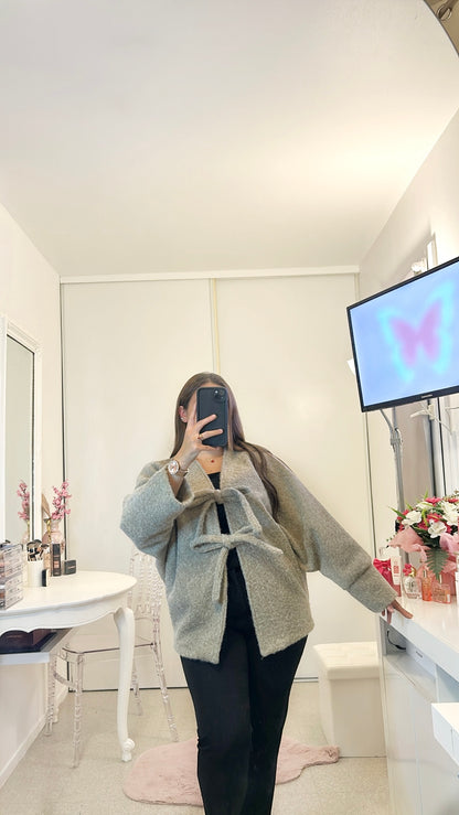 Gros gilet à noeud beige