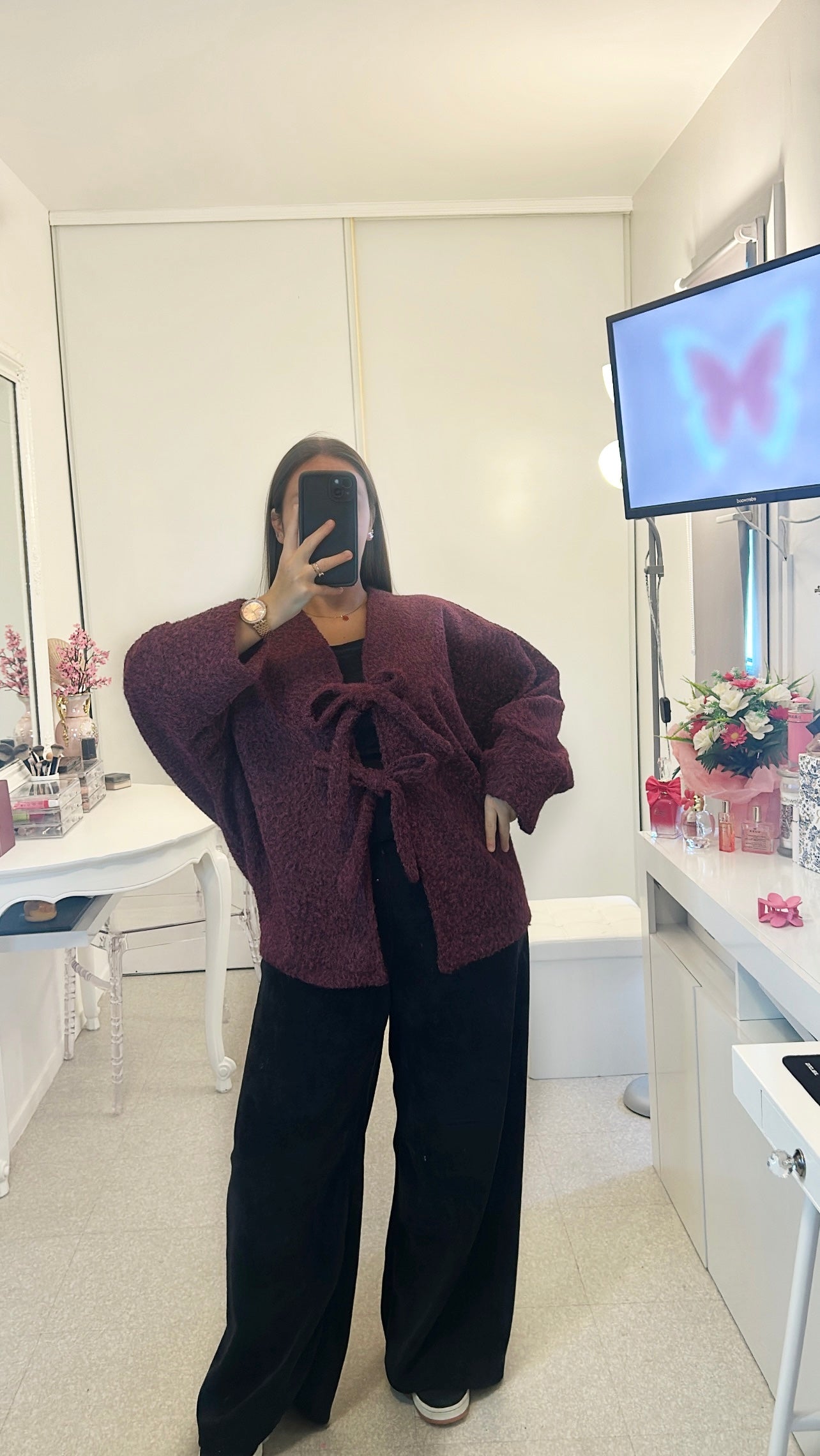 Gros gilet à noeud bordeaux