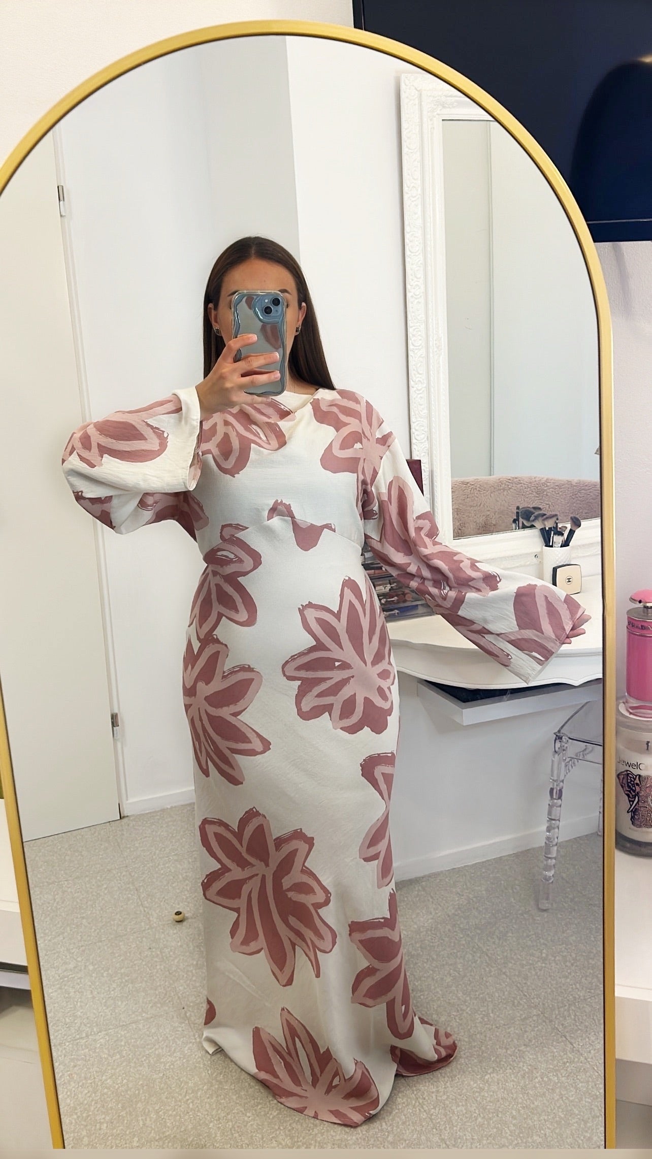Robe longue à fleurs rose clair