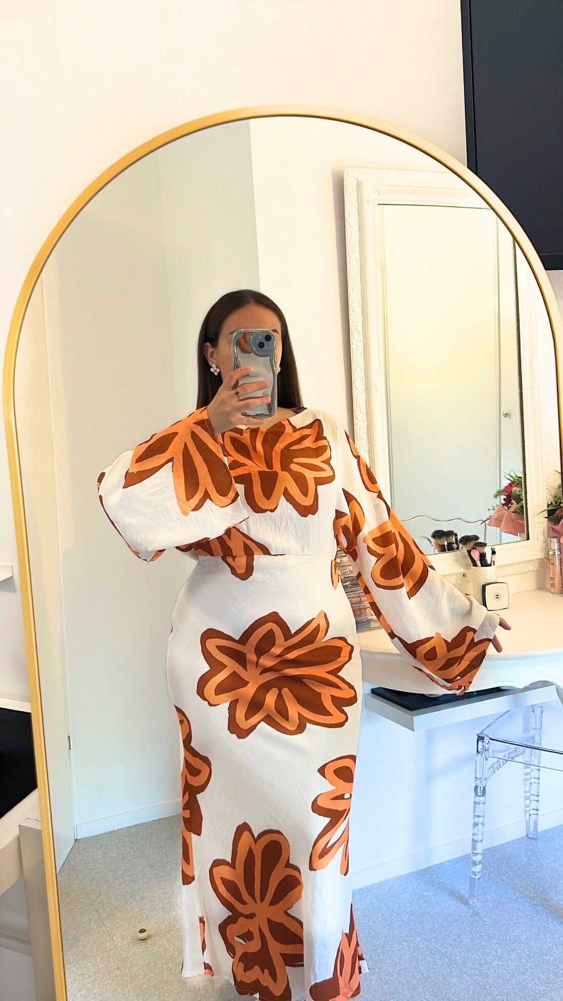 Robe longue à fleurs orange