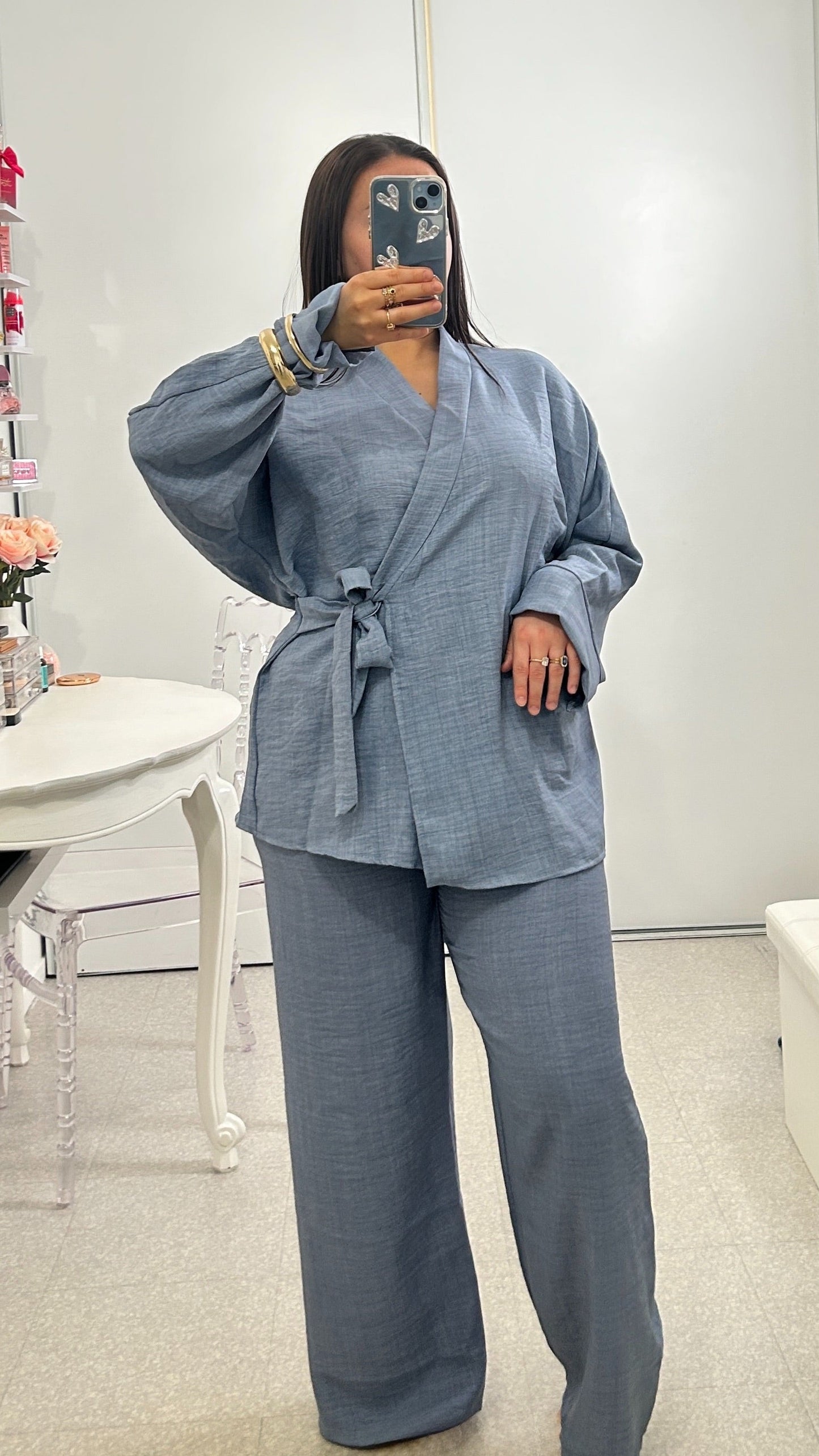 conjunto de kimono verde caqui