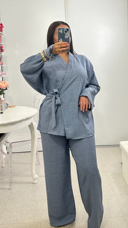 conjunto de kimono verde caqui