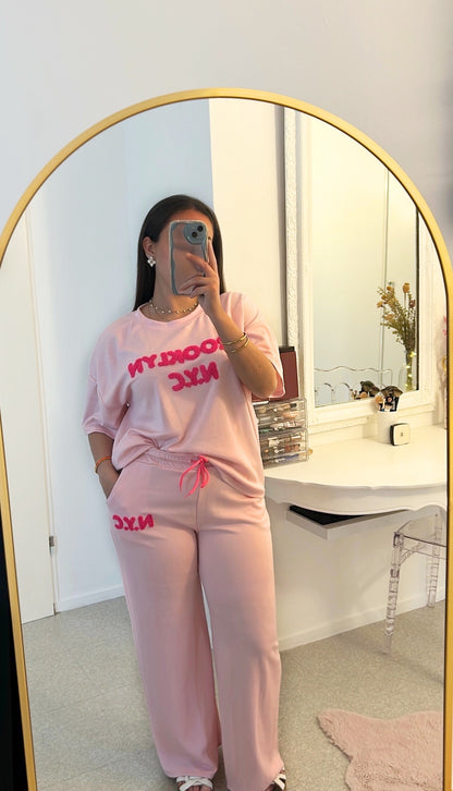 Ensemble demi-manches décontracté rose