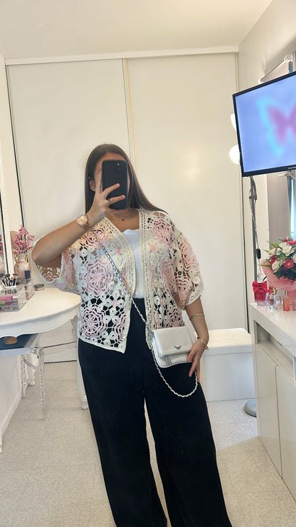 Cardigan crochet léger rose