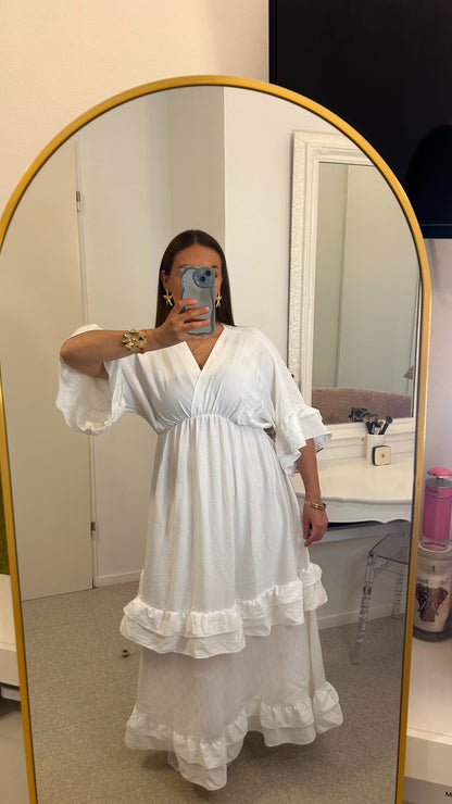 Robe longue à froufrou blanche