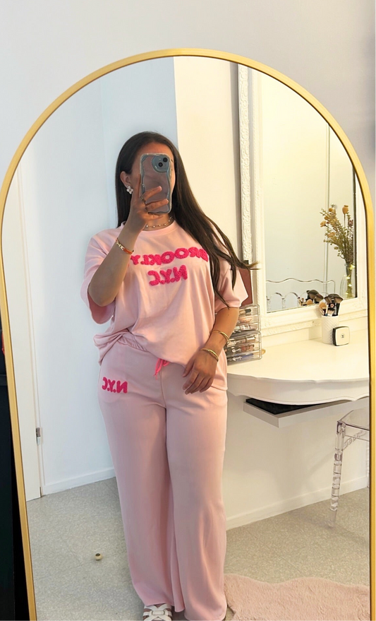 Ensemble demi-manches décontracté rose