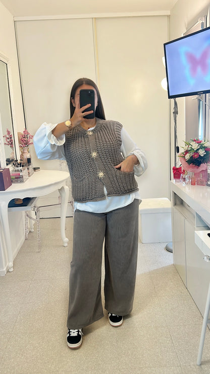 Pull sans manche en maille gris