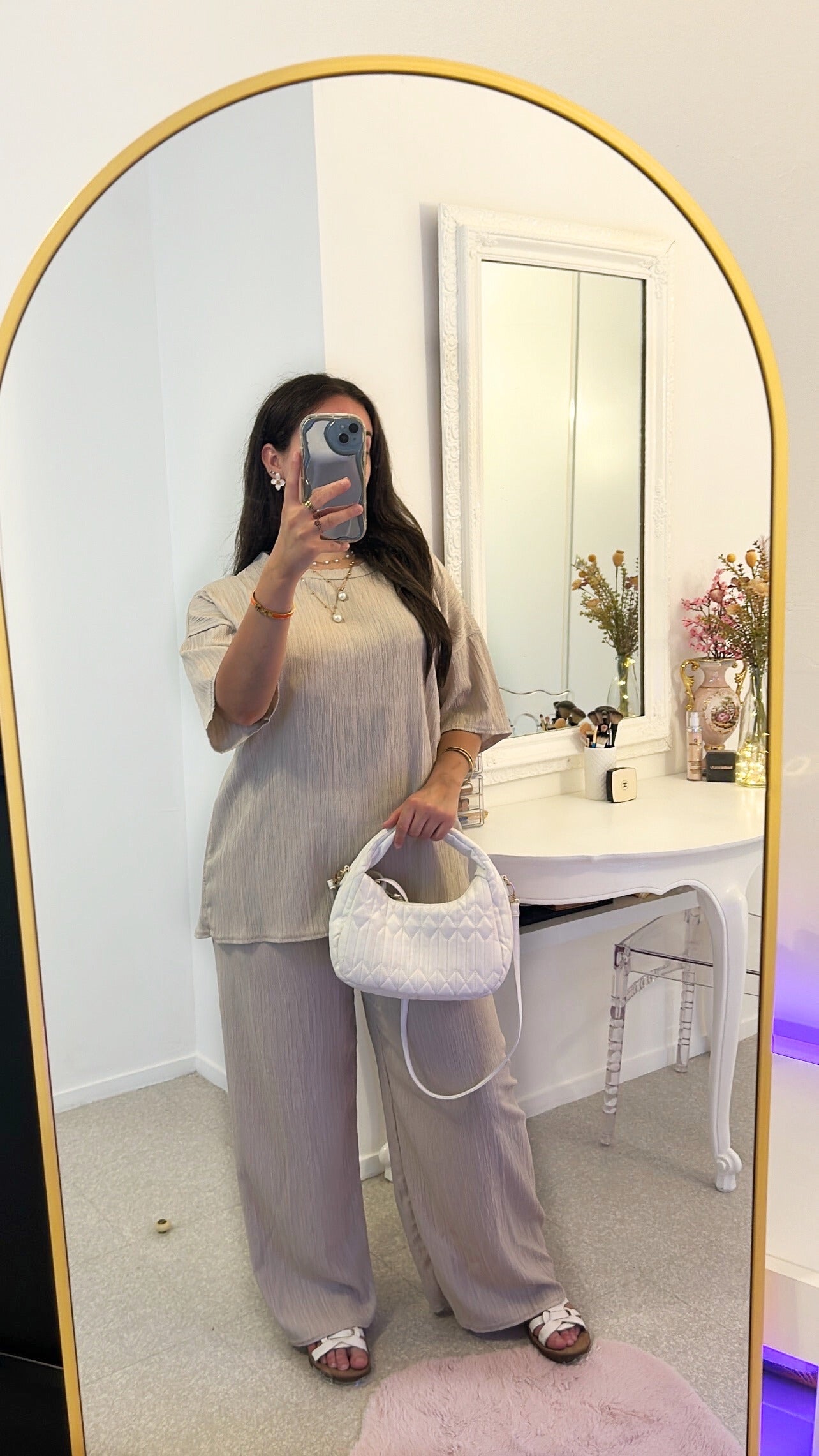 Ensemble long demi-manches beige