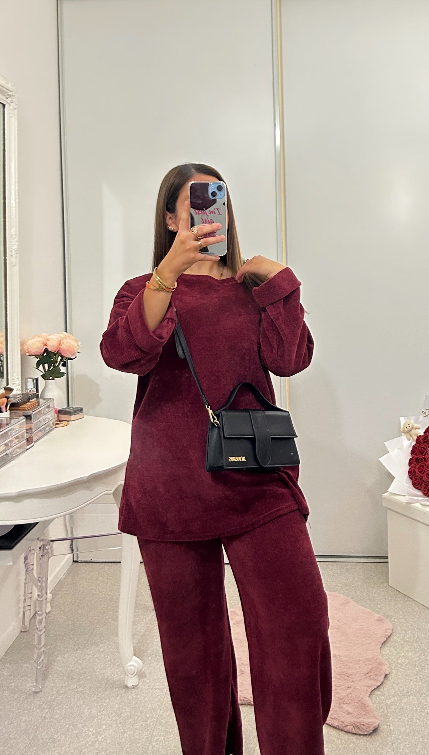 Ensemble long bordeaux côtelé