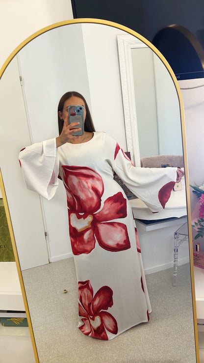 Robe longue douce à fleurs rouge